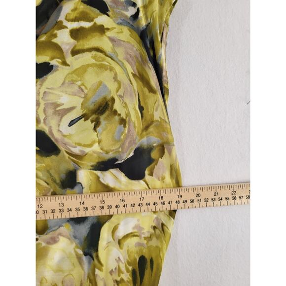 VTG 90s Talbots Collection Silk Watercolor Floral Midi Dress 14 Green Belted Bow - Picture 9 of 12
